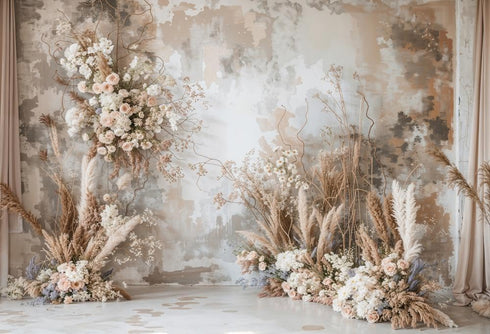 Kate 7×5ft Grey Wall Flower Photo Backdrop, Vintage Style Interior Maternity Photography Background