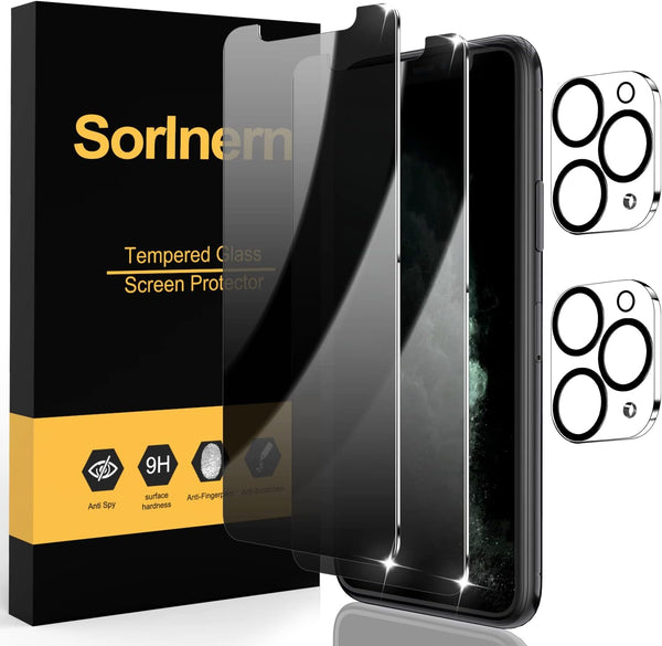 2 Pack Privacy Screen Protector & Camera Lens Protector for iPhone 11 Pro 5.8", Anti-Spy Tempered Glass, Case Friendly
