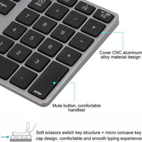 Bluetooth Numeric Keypad, 35 Keys Ultra Thin Number Pad, Bluetooth 5.0 Rechargeable for Tablet, Windows,