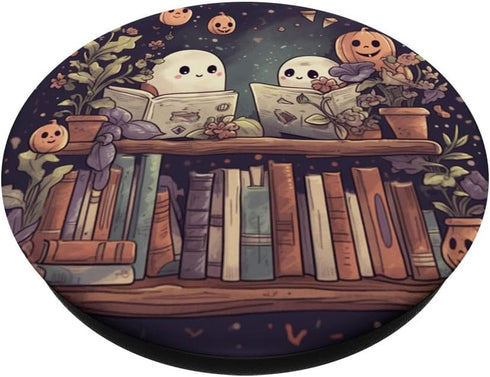 Cute Ghosts Reading Books Halloween Librarian Book Lover PopSockets Standard PopGrip