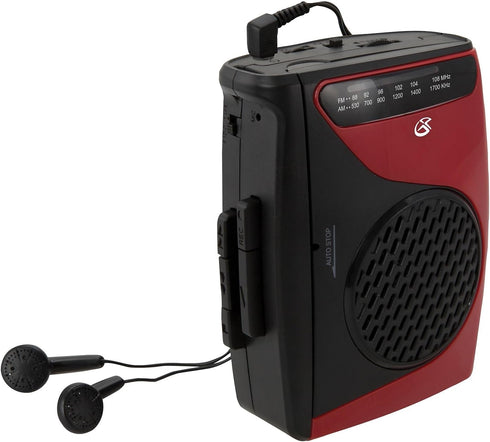 GPX Portable Cassette Player, Compatible with Headphone, Requires 2 AA Batteries, Red/Black (CAS337B)