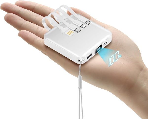 Portable Charger with Built-in Cable, 12000mAh, 22.5W Fast Charging Power Bank, USB C Input/Output for iPhone, Tablet,