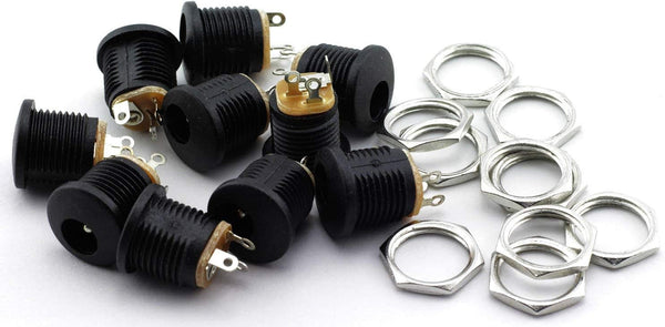 10 Pack 5.5mm x 2.1mm 3 Pin Female DC Power Jack Panel Mount Screw Nut Kit DC Socket Electrical Plug