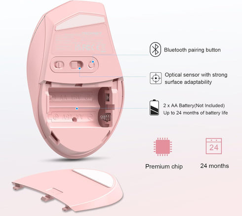TECKNET Bluetooth Mouse, 4800 DPI Wireless, 2-Year Battery, 6 Adjustable DPI, Compatible with Laptop/Windows