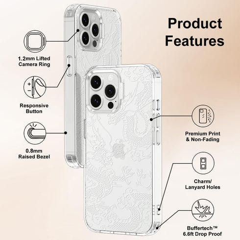 MOSNOVO iPhone 13 Pro Max Case, Clear TPU Bumper with Buffertech 6.6ft Military-Grade Drop Protection (White Dragon)