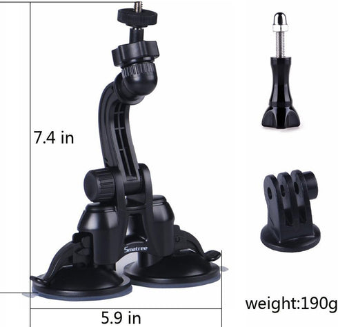 Smatree Double Suction Cup Mount for G*pro 12/11/10/9/8/7/Max/6/5/4/3+/3, DJI OSMO Action Camera 4/3, Updated Version