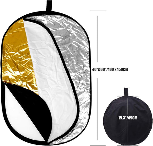 Konseen 5 in 1 Camera Lighting Reflector/Diffuser with Clip, 40"x 60"/100 x 150CM, Portable Multi-Disc for Photography