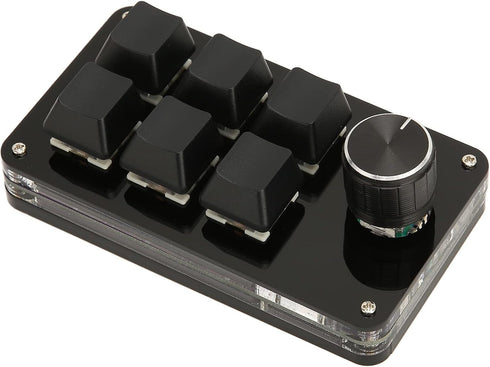 One Hand Macro Mechanical Keyboard, 6 Key Mini Keypad with Knob, DIY Programmable for Gaming and Designers