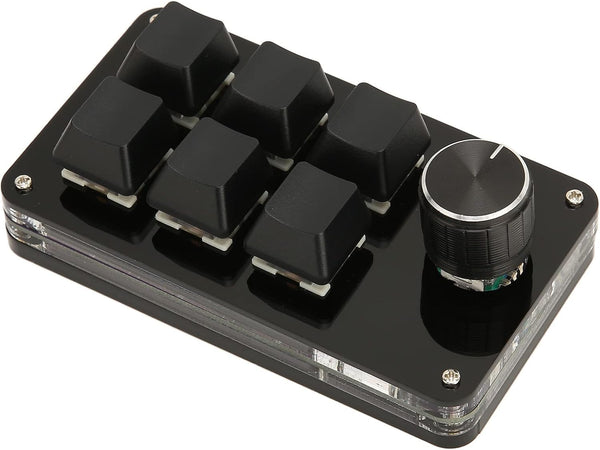 One Hand Macro Mechanical Keyboard, 6 Key Mini Keypad with Knob, DIY Programmable for Gaming and Designers