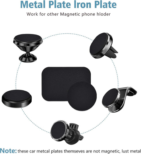 Mount Metal Plate for Cell Phone Magnet Holder with Strong Adhesive Sticker, 2 Round and 2 Rectangle