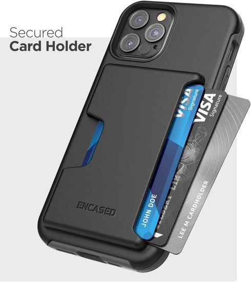 ENCASED Protective Wallet Case for iPhone 12 Pro Max with Card Holder, Black