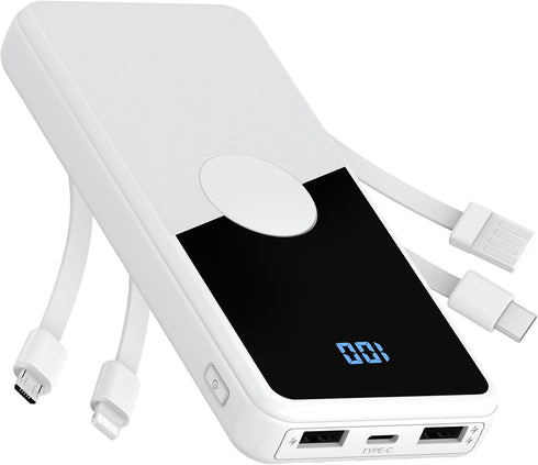 TXQX Portable Charger with Built in Cables,High Speed Power Bank 10000mAh Travel Battery
