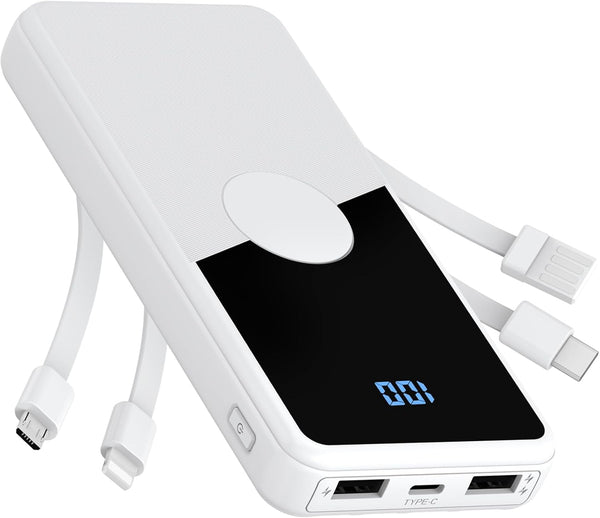 TXQX Portable Charger with Built in Cables,High Speed Power Bank 10000mAh Travel Battery