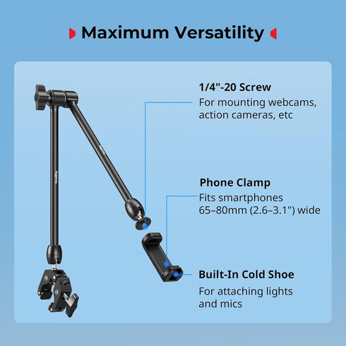 SMALLRIG 24.3x4.5x1.1 0.6lb 5624 Desktop Magic Arm Support with Crab-Shaped Clamp Kit, Aluminum Alloy, in, Payload