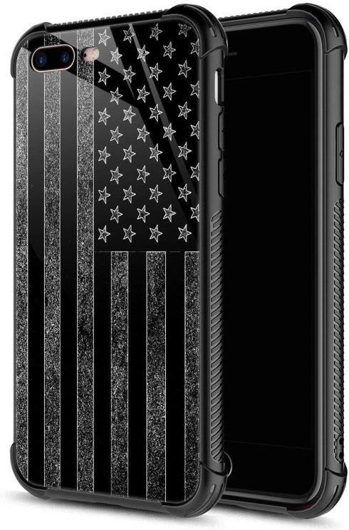 Case for iPhone 7/8/SE2, American Flag Design, Tempered Glass + Soft Silicone TPU Shock Protection
