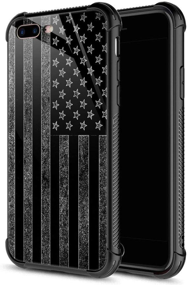 Case for iPhone 7/8/SE2, American Flag Design, Tempered Glass + Soft Silicone TPU Shock Protection