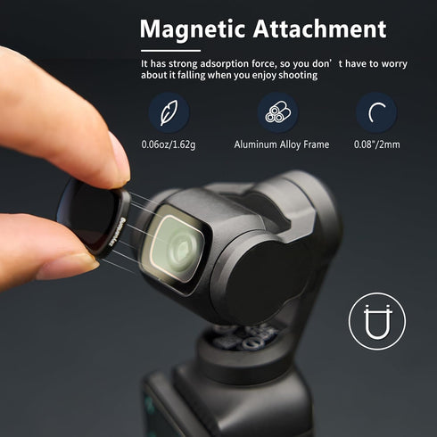 Magnetic Lens Filter Kit for DJI OSMO Pocket 3, 4 Pack CPL ND16 ND64 ND256, Ultra Slim Frame & HD Optical Glass