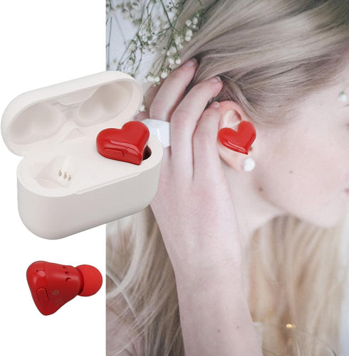 Dpofirs Earbuds Heart Shaped, Bluetooth Headphones HiFi Stereo Earphones, Rechargeable Waterproof Earbud Headphones, Noise Cancelling in Ear Earbuds for Working Sports Phones
