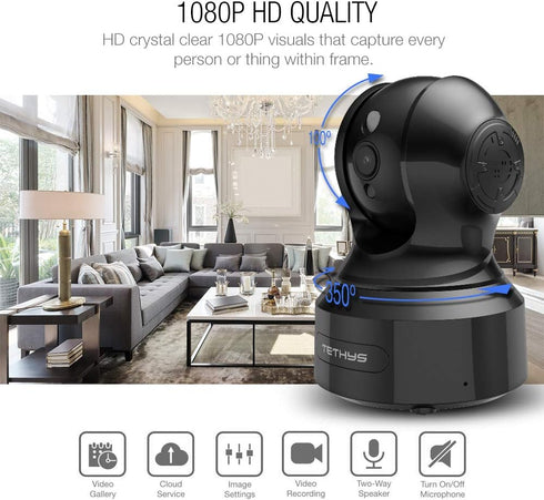 TETHYS Wireless Security Camera 1080P Indoor, Pan/Tilt WiFi Smart IP Camera with Night Vision and Motion Detection