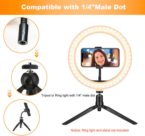 Ring Light Phone Holder - Universal Phone Mount for Ring Light with 1/4 and Hot Shoe Adapter, Flexible for Tripod Stand