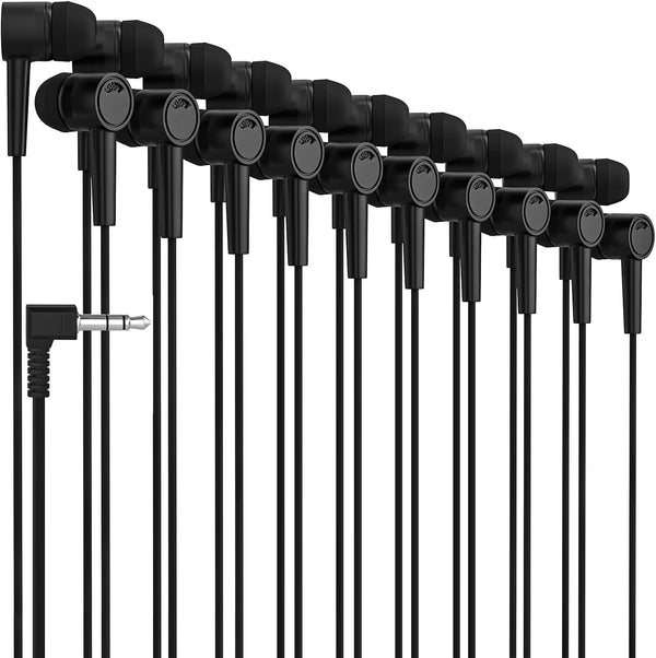 Maeline 50 Pack Bulk Earbuds, Noise Isolating Wired Kids Earphones for Classroom, Library, Travel - Black