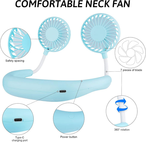 Haomaomao Portable Neck Fan, Mini Wearable Fan with 2500 mAh Rechargeable Battery for Working, Traveling, Office,