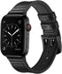 OUHENG Compatible with Apple Watch Band, Sweatproof Genuine Leather and Rubber Hybrid Band, Black