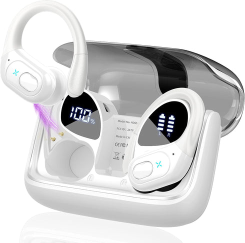 Wireless Earbuds 2024, Bluetooth 5.3, 75hrs Playtime, Deep Bass, ENC Mic, IPX7 Waterproof, Over Ear Buds with Earhooks,