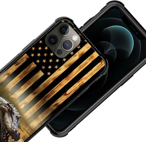 TnXee iPhone 12 Pro Max Case, Wood Grain American Flag Alligator Pattern, Shockproof & Anti-Scratch for Men & Women.