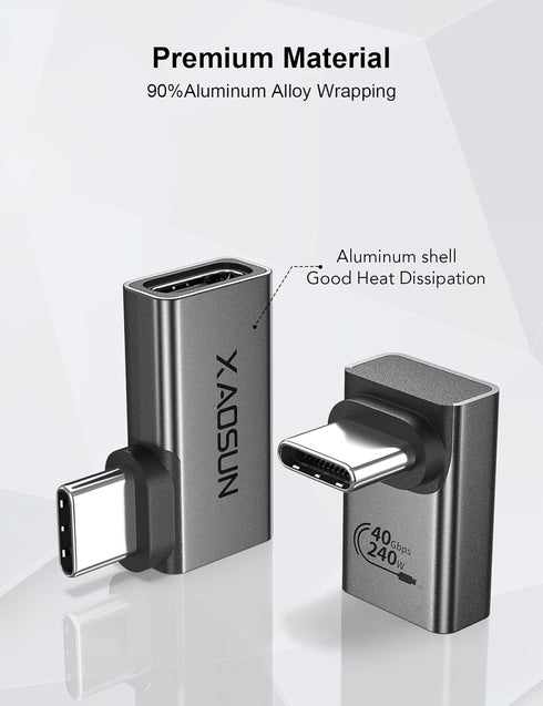 XAOSUN 90 Degree USB C to C Adapter Mixed Pack, Right Angle USB C Male to USB C Female Adapter, USB4 Type C Power Data