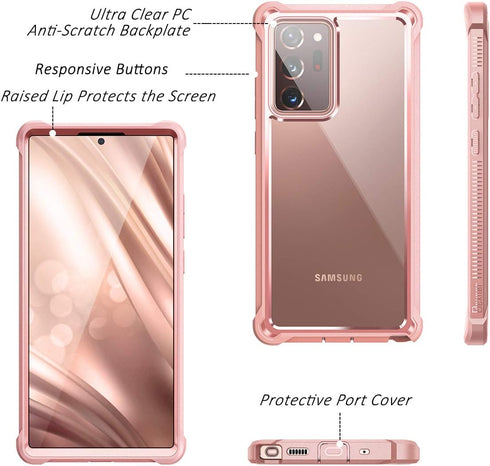 Dexnor for Galaxy Note 20 Ultra Case with Screen Protector, Clear Electroplated Metal 360 Full Body Rugged