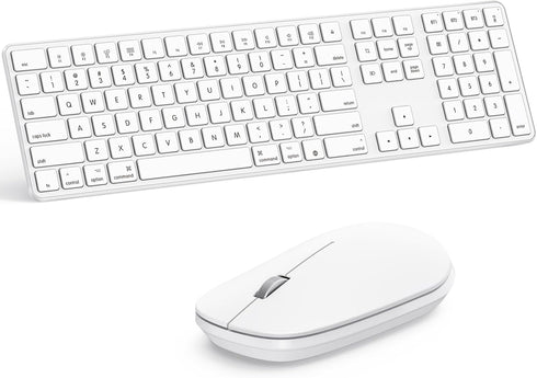 OMOTON Bluetooth Keyboard and Mouse Combo for Mac, Wireless Multi-Device Keyboard with Numeric Keypad (White)