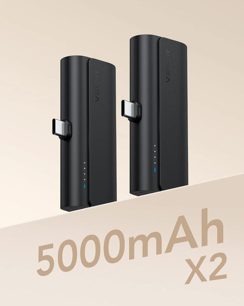 2 Packs of USB C Portable Chargers, 5000mAh Portable Android Chargers, Fast Charge Cordless Battery Pack Compatible for