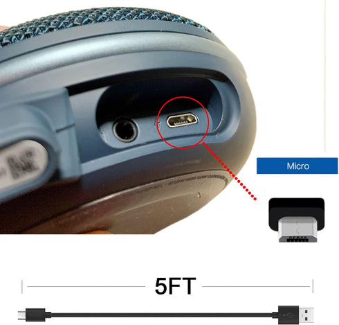 5FT Replacement Micro USB Charger Cord for JBL Clip 2, 3, Flip 2, 3, 4, Charge 2, 3, 2 Plus Bluetooth Speakers.