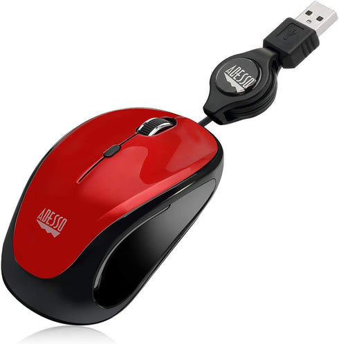 Adesso S8 Ergonomic iMouse - Retractable Optical USB Mouse (Red)