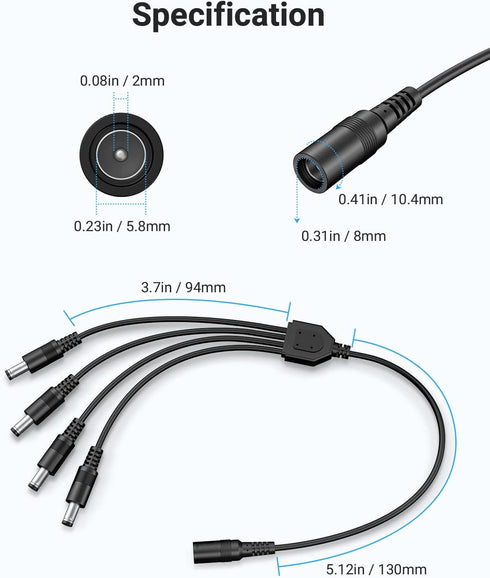 ANNKE Security Power Adapter Supply AC to DC 12V2A with 1-to-4 Splitter Power Cord for CCTV Surveillance Camera DVR