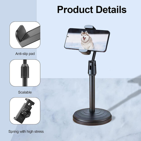 Adjustable Height Cell Phone Holder, 270° Flexible Stand for Desk, Compatible with All Mobile Phones, Black