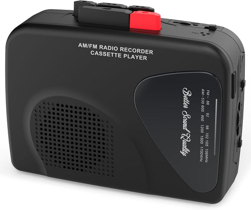 Walkman Cassette Players AM/FM Radio, Portable Tape Player with Built-in Speakers, Manual Record, 2AA Battery or DC 5V