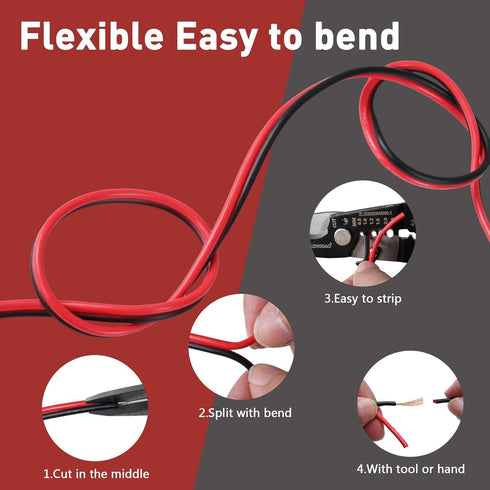 12/2 20 12V/24V 12AWG HiFind Gauge FT Red Black Hookup Electrical Wire Cable LED Strips Extension Cord DC, Flexible