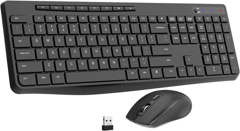 Wireless Keyboard and Mouse Combo, EarlyLit 2.4G Full-Sized Ergonomic Keyboard Mouse for Computer