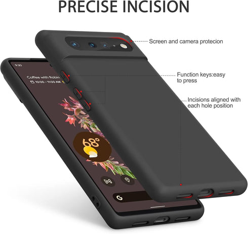 Silicone Phone Case Compatible with Google Pixel 6, Soft Protective Smart Phone Case for Women Men, Durable Anti-Scratch Shockproof Phone Cover Black