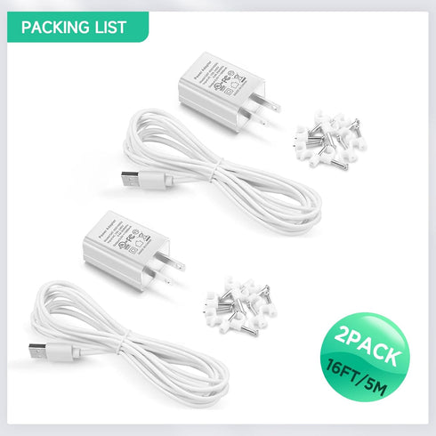 OLAIKE 2 Pack Charge Cable, 5m/16ft for Ring Stick Up Cam Battery/Plug-in & Ring Spotlight Cam Battery, White