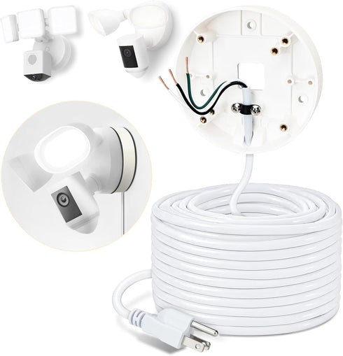 CaGuan 25ft Power Cable and Plug-in Mount for Floodlight Cams Compatible with Floodlight