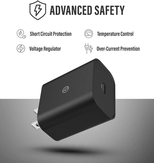 Galvanox 20W USB C Charger, Fast Charging Wall Plug Power Adapter for iPhone 12/13/14/15 Pro Max - Black