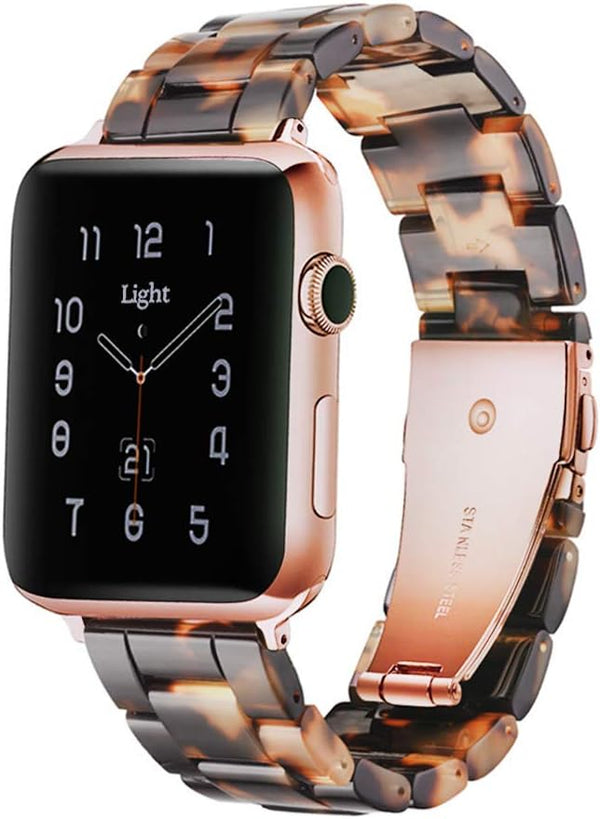 Light Fashion Resin Apple Watch Band for Series 9 8, Compatible with 40mm for Women (Tortoise Stone)