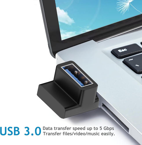 90 Degree USB 3.0 Male to Female Adapter, 4 Pack Up and Down & Left and Right Angle USB A Extender Connector