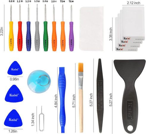 Kaisi 32 in 1 Professional Electronics Screen Opening Pry Tool Repair Kit with Steel and Carbon Fiber Nylon Spudgers, Double Side Adhesive Tape and 8 Screwdrivers for Open Cellphone, Laptops, Tablets