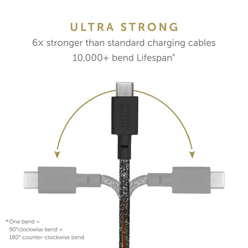 Native Union Type-C Belt Cable - 4ft USB-C to USB-C, ultra-strong, compatible with iPhone 15, iPad Pro, Samsung S23
