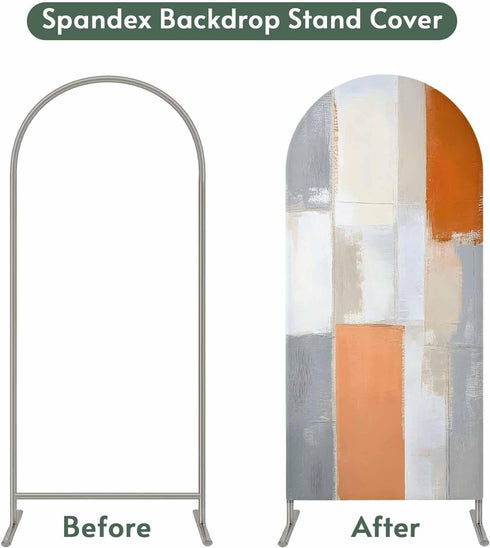 Jnbasdffb 6.6 Modern Orange Beige Wedding Arch Cover,Stretchy Spandex Arch Backdrop Stand Covers FT,Abstract Oil