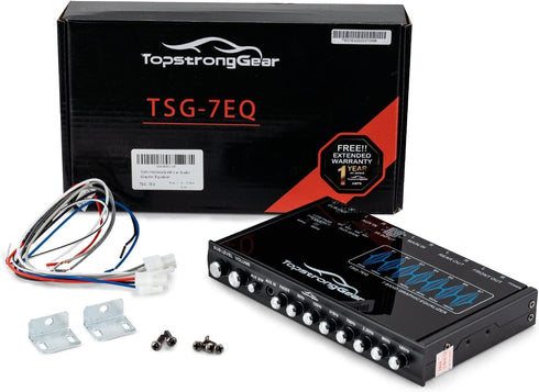TOPSTRONGGEAR TSG7EQ 7-Band Car Audio Graphic Equalizer, Front 3.5mm Aux Input, High Voltage RCA Outputs